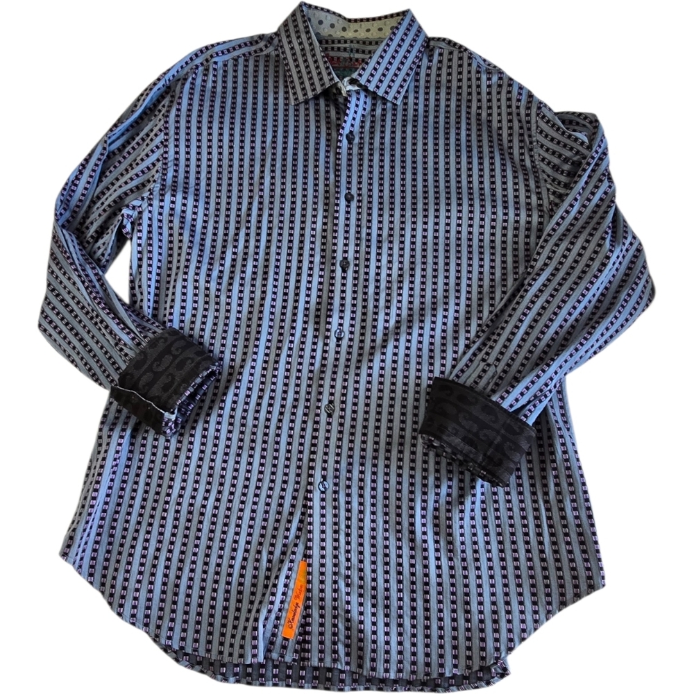 Robert Graham Shirt 3XL Blue Purple Texture Black Paisley Cuffs - Picture 2 of 12